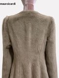 Ouzey Winter Elegant Luxury Short Fitted Thick Warm Soft Skirted Faux Mink Fur Coat Jacket Women with Long Puff Sleeve