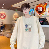 Ouzey Heavy suede round neck sweatshirt for men in autumn and winter new plus velvet trendy brand large size top American retro hooded