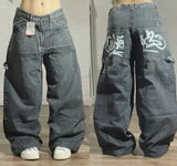 Ouzey Washed Jeans Y2K New Pocket Fashion Loose Mop Pants High Street Hip Hop Harajuku Gothic Wide Leg Denim Trousers Clothing Tide