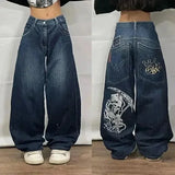 Ouzey Street Pop Multi-Pocket Washed Light Blue Jeans Female Y2k New Harajuku Retro High Street Punk High Waist Jeans Are Unisex