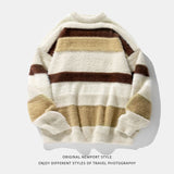 Ouzey Contrast striped round neck sweater for men 2025 autumn and winter new style Japanese retro lazy style sweater sweater Y2k top