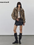 Ouzey Spring Winter Cool Short Warm Thick Hairy Shaggy Patchwork Faux Fox Fur Coat Jacket Women Luxury Designer Clothes