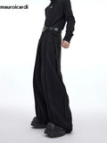 Ouzey Autumn Long Black Loose Warm Casual Flowy Wide Leg Woolen Pants Men High Waist Luxury Designer Korean Clothes 2025