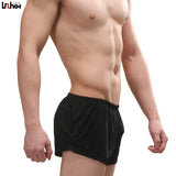 Ouzey Men Underwear Ice Silk Boxer Shorts Cueca Solid Transparent Arrow Pants Breathable Mid-Rise U Convex Pouch Underpants M-XXL