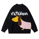 Ouzey Unique Cartoon Sausage Dog Pullover Sweater American Style Knitted Top For Men And Women Fashionable Autumn/Winter Loose-Fit