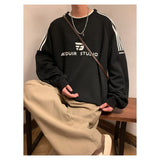 Ouzey Trendy brand heavyweight jacquard round neck sweatshirt men's spring and autumn oversize loose American college hooded -y2k tops