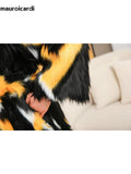 Ouzey Winter Long Colorful Shaggy Hairy Thick Warm Faux Fur Coat Women Sashes Elegant Multicolored Luxury Furry Overcoat