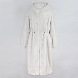 Ouzey Winter Long Oversized Windproof Thick Warm White Faux Fur Coat Women with Hood Zip Up Loose Casual Korean Fashion