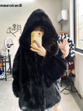 Ouzey Winter Oversized Black Warm Shaggy Hairy Faux Fox Fur Coat Women with Hood Bat Sleeved White Korean Fashion 2025