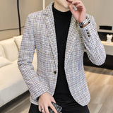 Ouzey 2024 Autumn And Winter New Checkered Long sleeved Small Suit Men's Korean Edition Handsome Youth Fashion Versatile Trendy Coat