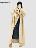 Ouzey Winter Long Soft Oversized Khaki Thick Warm Fluffy Fuzzy Faux Fur Coat Women Sashes Loose Casual Korean Fashion 2025