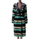 Ouzey Winter Long Striped Colorful Thick Warm Fluffy Pu Leather Patchwork Faux Fur Coat Women Luxury Designer Clothes