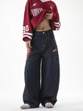 Ouzey 90s Streetwear New American Style Splicing Plaid Washed Cargo Pants Women Retro Wide Leg High Waisted Baggy Jeans Women Hip Hop Denim Pants