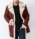 Ouzey Authentic Leather Men's Jacket Amazon Style Fleece Middle Length Overcoat Unique Lapel For Autumn/winter Warm Clothing