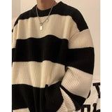 Ouzey Korean style patchwork striped sweater for men in autumn and winter lazy loose knitted sweater round neck retro trendy sweater