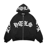 Ouzey 2024 printed long-sleeved jacket European and American street trend Y2K gothic punk fashion retro trend zipper sports sweater