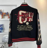 Ouzey 2025 American baseball jacket high street embroidered patchwork printed baseball jacket Tutsi Black Eight trendy street wear