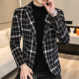 Ouzey 2024 Autumn And Winter New Checkered Long sleeved Small Suit Men's Korean Edition Handsome Youth Fashion Versatile Trendy Coat