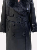 Ouzey Nerazzurri Winter Long Oversized Thickened Warm Black Fluffy Faux Sheepskin Coat Women Double Breasted Loose Furry Overcoat 2025