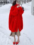 Ouzey Winter Long Oversized Red Thick Warm Soft Fluffy Faux Rex Rabbit Fur Coat Women Loose Casual Korean Fashion 2025