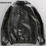 Ouzey Spring Autumn Oversized Black Waterproof Soft PU Leather Jacket Long Sleeve Zipper Casual Loose Korean Fashion 2025