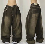 Ouzey 2024 The New American Retro Washed Wide-leg Jeans Female Y2K Hip-hop Street Jeans with A Drooping Waist in The Spring and Autumn