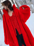 Ouzey Winter Long Oversized Red Thick Warm Soft Fluffy Faux Rex Rabbit Fur Coat Women Loose Casual Korean Fashion 2025