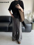 Ouzey Spring Long Grey Flowy Baggy Wide Leg Pants for Mens Sashes Clothing Loose Casual Soft Korean Fashion Trousers 2025