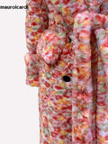 Ouzey Winter Maxi Colorful Multicolored Thick Warm Soft Faux Fur Coat Women Pockets Loose Casual Chic Furry Overcoat 2025