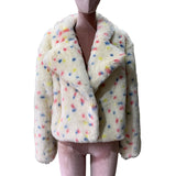 Ouzey Winter Short Colorful Thick Warm Fluffy Faux Fur Coat Women Loose Sweet Luxury Fluffy Jacket Furry Cardigan 2025