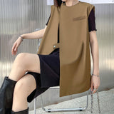 Ouzey Slanted Button Sleeveless Vest