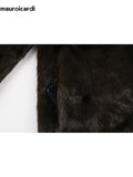 Ouzey Winter Extra Long Thick Warm Brown Fluffy Faux Mink Fur Coat Women Shawl Collar Luxury Elegant European Fashion 2025