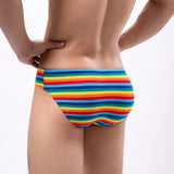 Ouzey Fashion Men Rainbow Striped Briefs U Convex Pouch Panties Man Colorful Underwear Male  Underpants Low Rise Knickers