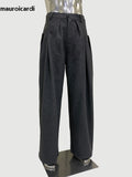 Ouzey Spring Long Grey Loose Warm Casual Flowy Wide Leg Woolen Pants Men High Waist Luxury Designer Black Clothes 2025