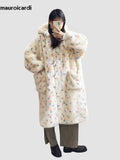 Ouzey Winter Long Oversized Colorful Cute Sweet Faux Fur Coat Women with Hood Horn Buttons Fluffy Furry Overcoat 2025