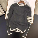 Ouzey 2024 Striped Knitted Sweater Long Sleeve Jacket Round Neck Coarse Thread Autumn/Winter Trendy Pullover Top For Men