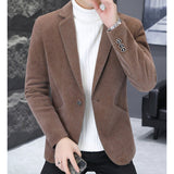 Ouzey Autumn and Winter Men's Nizi Plush Thickened Warm Small Suit Solid Color Casual Business Suit Men's Slim Fit Social Dress Coat