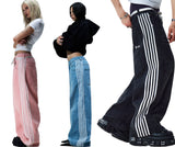 Ouzey HCW Jeans Y2K Clothes Mens Womens Hip Hop Retro Striped Embroidered Baggy Jeans Fashion Casual High Waisted Wide Leg Trousers