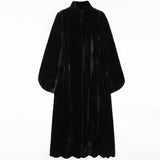 Ouzey Winter Long Black Warm Thick Fluffy Soft Faux Sheard Mink Fur Coat Women Scallop Hem Elegant Luxury Furry Overcoat