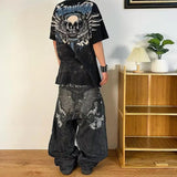 Ouzey dandys world Hip Hop Street Leisure Denim Pants Beautiful Y2k Vintage Gothic Fashion Embroidered Straight Leg Wide Leg Jeans Men Clothing