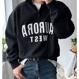 Ouzey Dark green men's sweatshirt spring and autumn trendy brand lapel letter pullover top retro loose versatile long-sleeved jacket