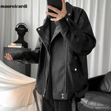 Ouzey Spring Black Oversized Leather Biker Jacket Men Casual Loose Korean Fashion 2025 Faux leather Jackets for Men Brand