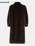 Ouzey Winter Long Thick Warm Soft Fluffy Brown Faux Mink Fur Coat Women Puff Sleeve Elegant Luxury Furry Overcoat 2025