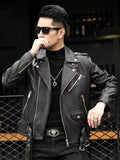 Ouzey Spring Autumn Short Cool Black Leather Biker Jacket Men Zipper Long Sleeve Belt Plus Size European Fashion 4xl 5xl