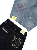 Ouzey 90s Streetwear Mens Clothing Loose Casual Wide Leg Jeans Street Retro Harajuku Hip Hop Embroidered Oversized Jeans Trendy Blue High Waist Jeans