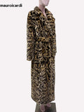 Ouzey Winter Maxi Colorful Multicolored Thick Warm Leopard Print Faux Fur Coat Women Sashes Baggy Chic Furry Overcoat 2025