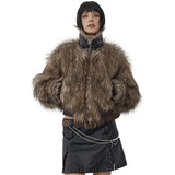 Ouzey Spring Winter Cool Short Warm Thick Hairy Shaggy Patchwork Faux Fox Fur Coat Jacket Women Luxury Designer Clothes