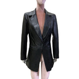 Ouzey Spring Autumn Fitted Black Pu Leather Blazers Elegant Women Long Sleeve Single Button High Quality Women Clothing