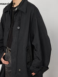 Ouzey Spring Autumn Oversized Long Flowy Trench Coat Men Turn-down Collar Single Breasted Loose Casual Black Clothes 2025