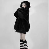 Ouzey Spring Winter Warm Thick Soft Faux Fur Hoodie Women with Bear Ears Dark Academia Clothing vintage Fluffy Jacket 2025